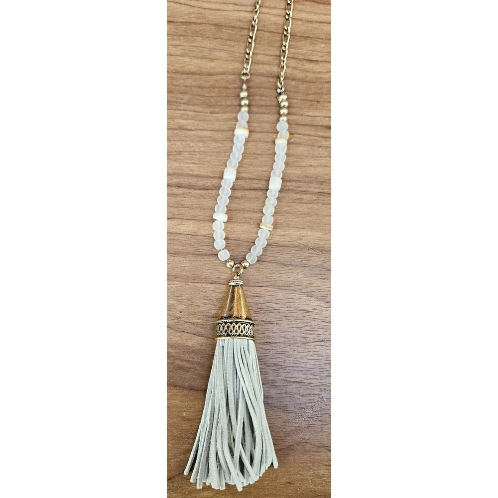 Tassel Pendant Necklace Set Bohemian Style Statement Jewelry - Picture 4 of 5